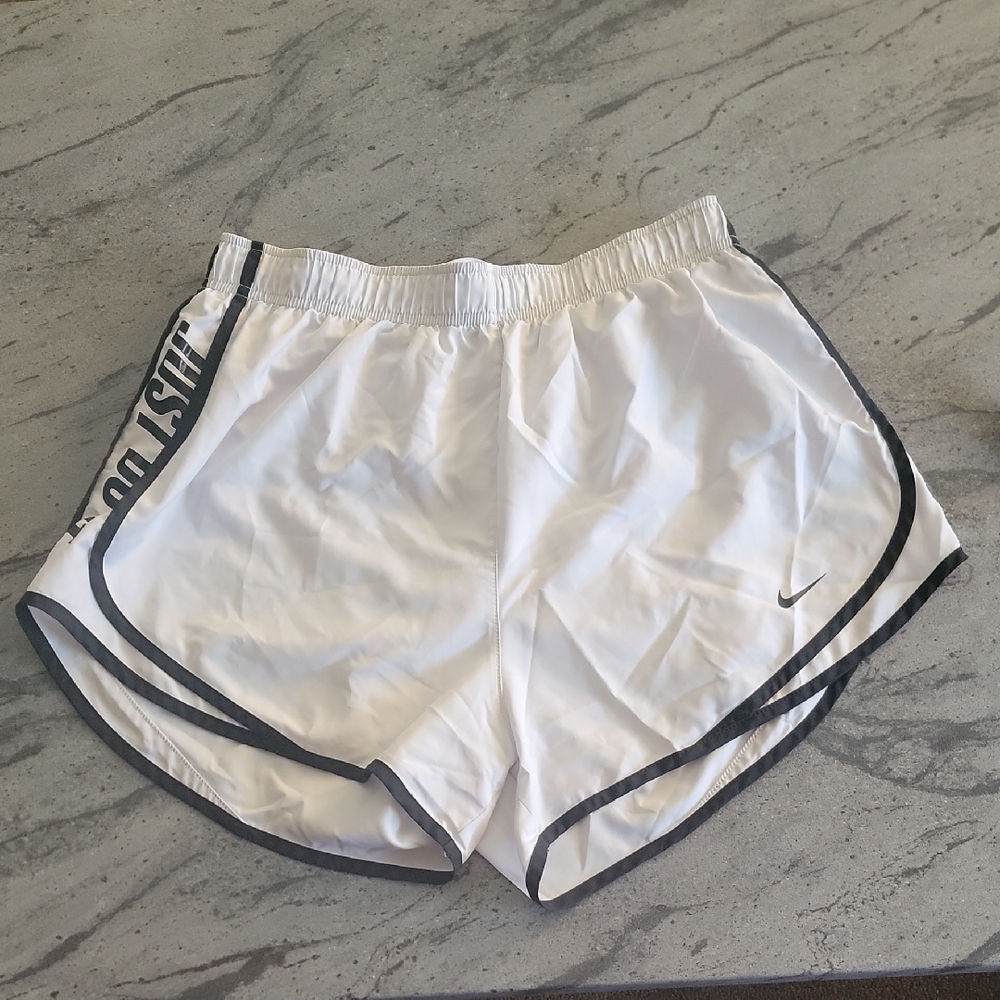 NIKE DRI-FIT RUNNING SHORTS WHITE/BLACK SIZE L WOMEN'S